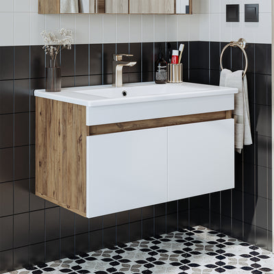 Roomart ATRIA wastafel met onderkast, 85 cm, met keramische wastafel, in 4 kleuren