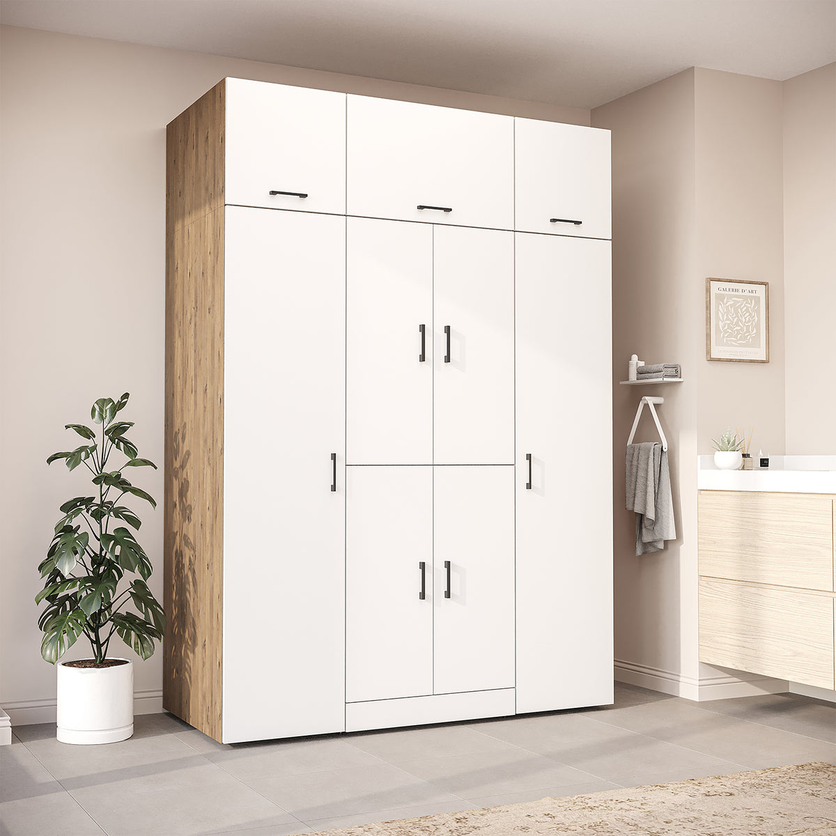 Roomart Waschmaschinenschrank DORA-I 160 cm, Weiß Eiche, 230 cm hoch