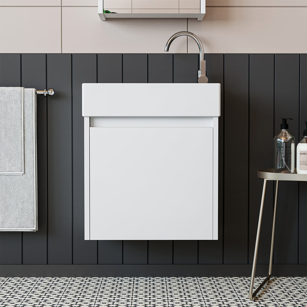 Roomart, MINI Unterschrank mit Waschbecken 50cm Gäste WC Badezimmer Möbel in 5 Farben - und, spiegelschrank, günstige, sets, mobel, ohne, siphon, keramik, badmöbelset, badmobelsets, landhausstil, standwaschtisch, standwaschbecken, badschrank, aufsatzbecke