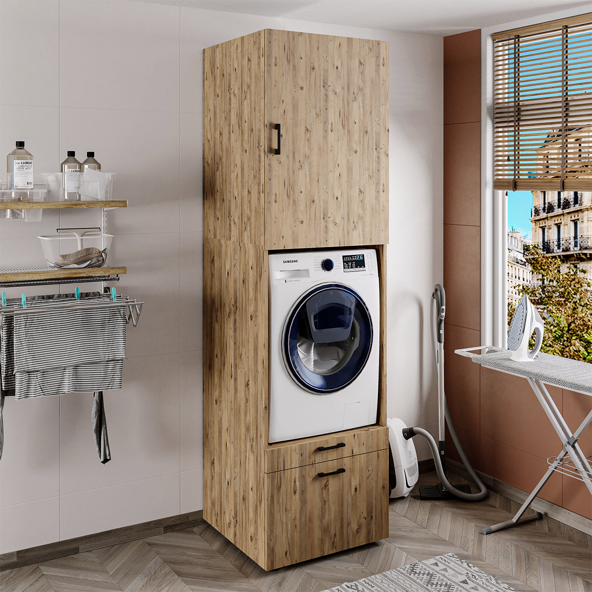 Roomart wasmachinekast SERIE 2, 67 cm, met uittrekplateau en opzetstuk, in 3 kleuren