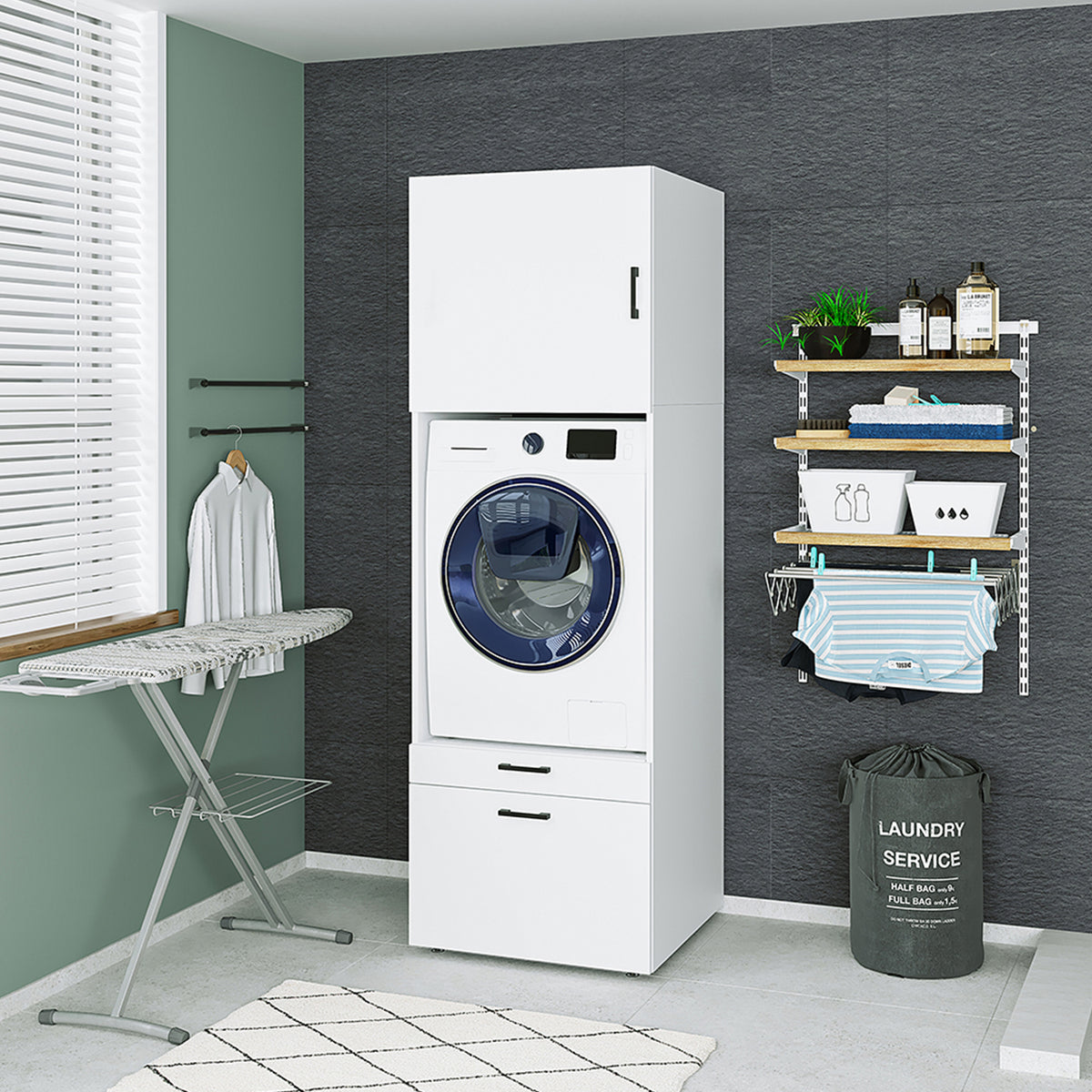 Roomart wasmachinekast SERIE 2, 67 cm, met uittrekplateau en opzetstuk, in 3 kleuren