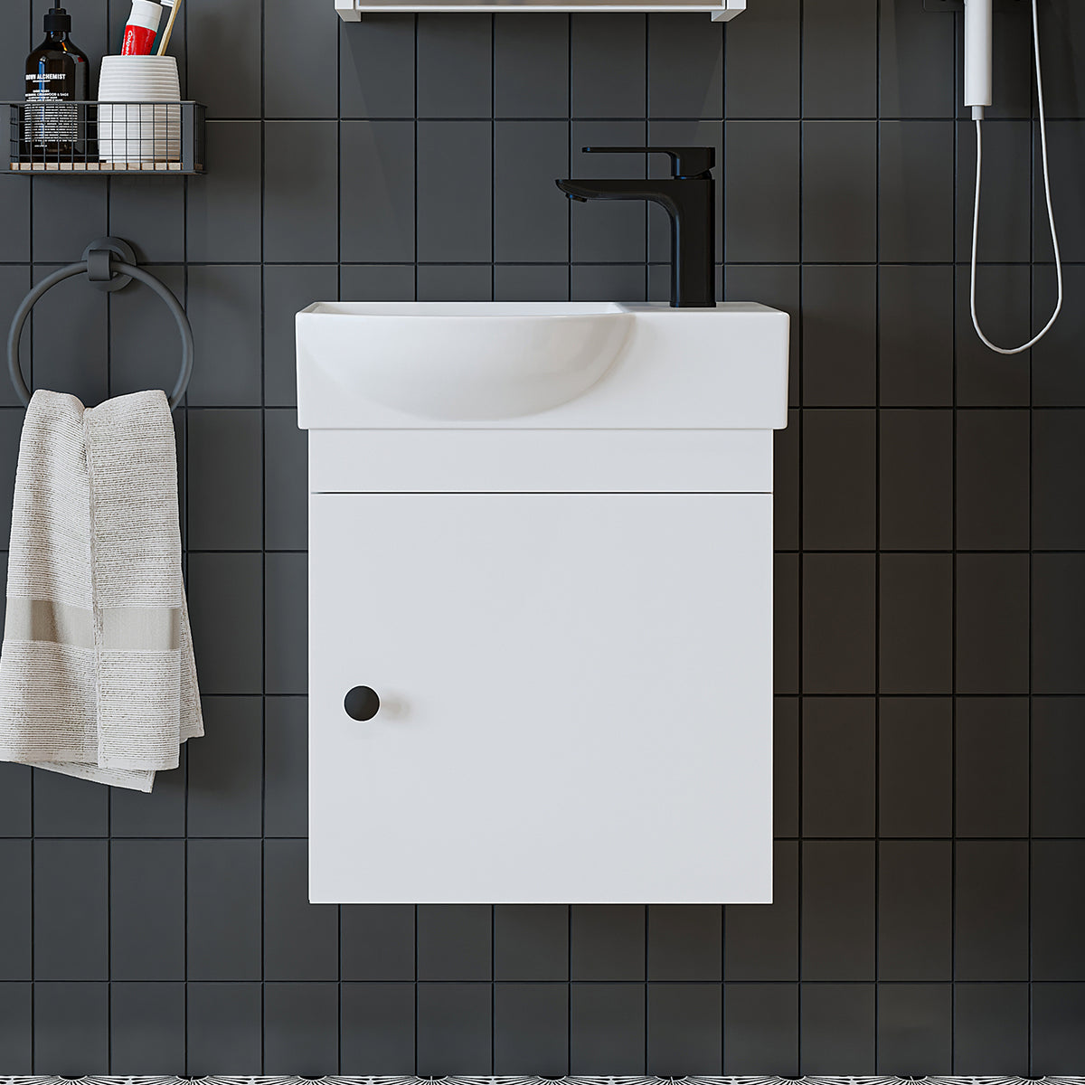 Roomart wastafelonderkast PUNTO, 46,5 cm, met keramische wastafel, in 4 kleuren