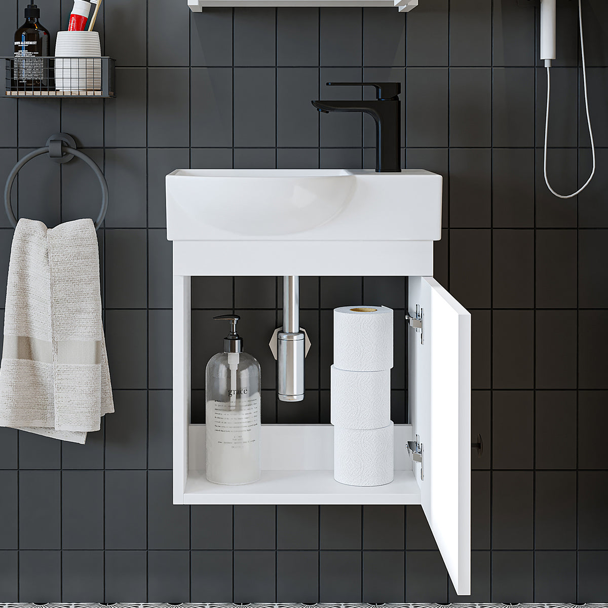 Roomart wastafelonderkast PUNTO, 46,5 cm, met keramische wastafel, in 4 kleuren