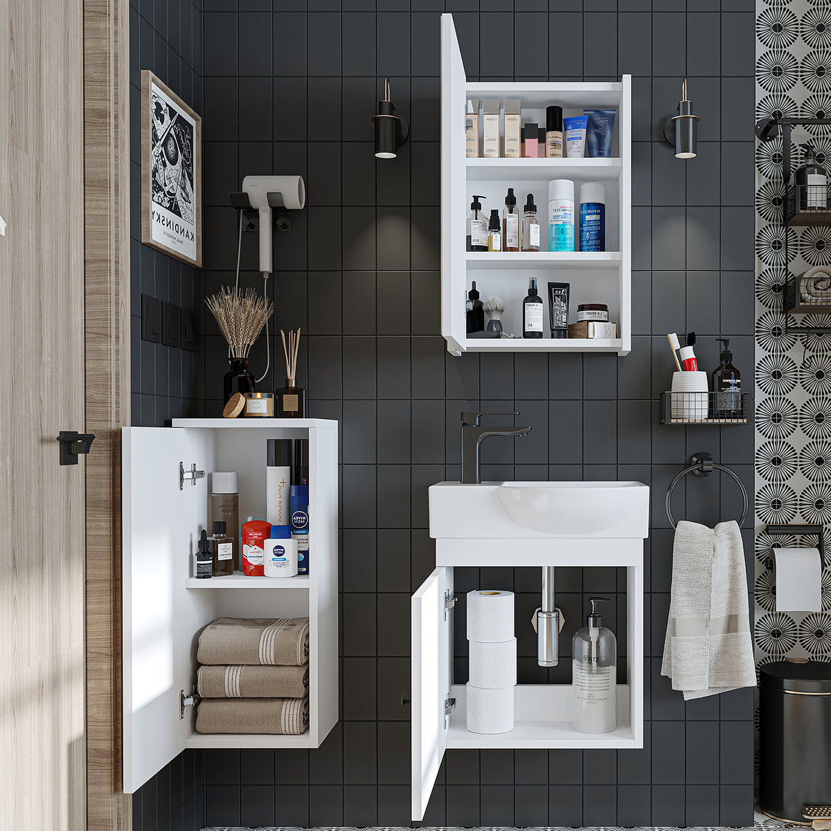 Badmöbelset • PUNTO • Unterschrank mit Waschbecken • Badezimmer Möbel • Gäste WC - badezimmerschrank, waschbecken, badezimmermöbel, badschrank, badezimmer, mit, unterschrank, badmöbel, set, waschtisch, möbel, badezimmermãbel, bad, badezimmerschränke, schm