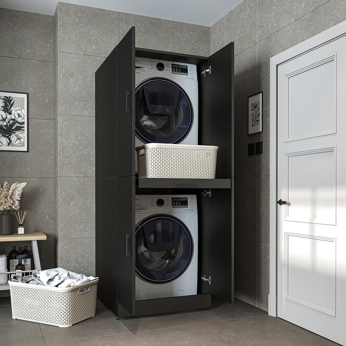 Roomart wasmachinekast DORA-I, 70 cm, voor wasmachine en droger met uitschuifbare plank, in 5 kleuren