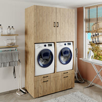 Roomart wasmachinekast SERIE 2, 134 cm, dubbele kast met uittrekplanken, in 3 kleuren
