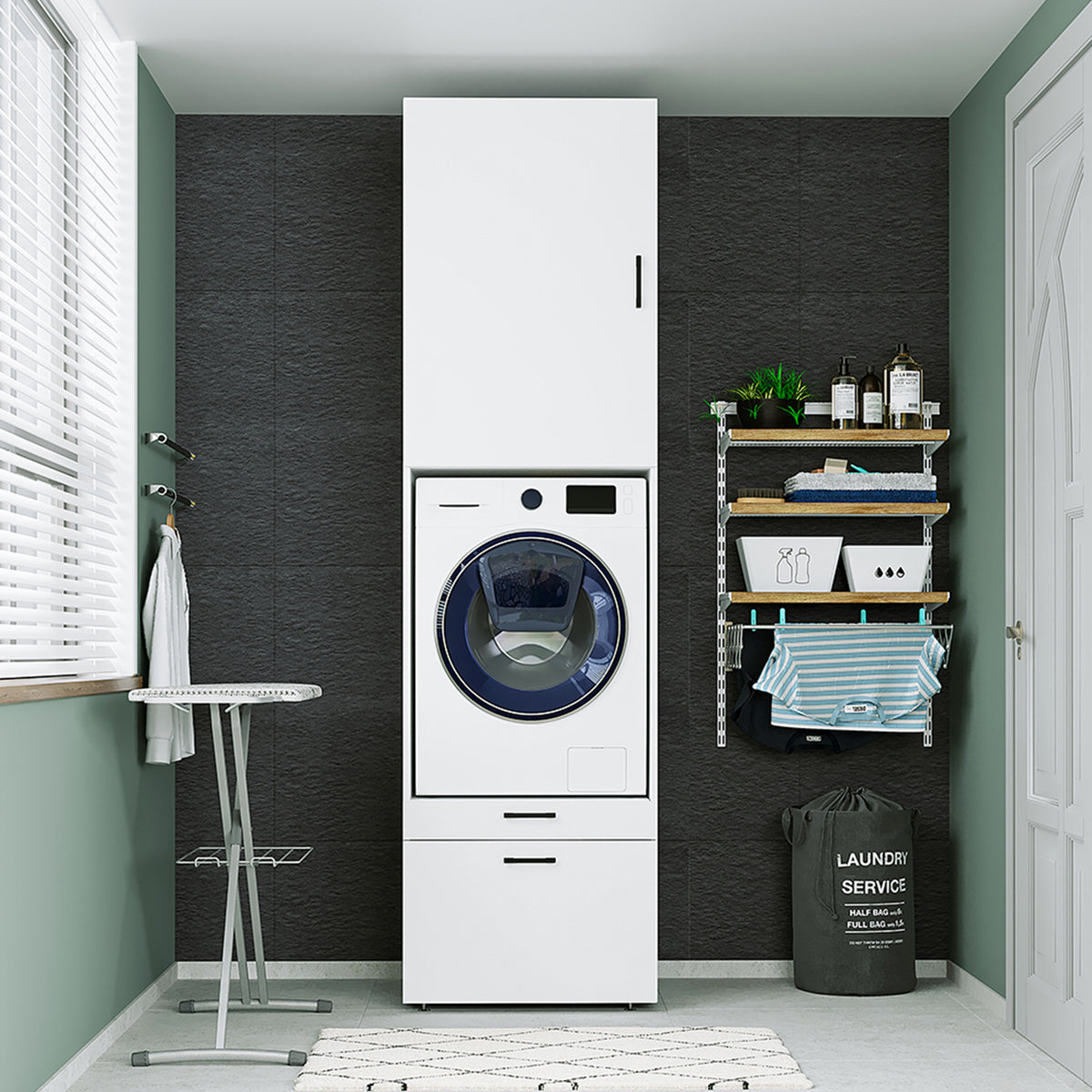 Roomart wasmachinekast SERIE 2, 67 cm, met uittrekplateau en opzetstuk, in 3 kleuren