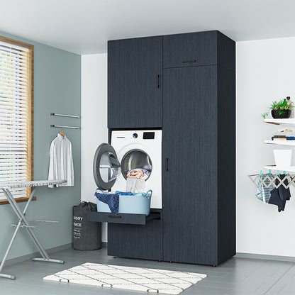 Roomart Schrankwand & Hochschrank Weiß Schwaz Eiche Badschrank Mehrzweckschrank- schrank, badezimmerschrank, waschmaschinenschrank, badschrank, badezimmermöbel, waschmaschinenregal, waschturm, hochschrank, bad, möbel, weiß, waschmaschinen, unterschrank, w