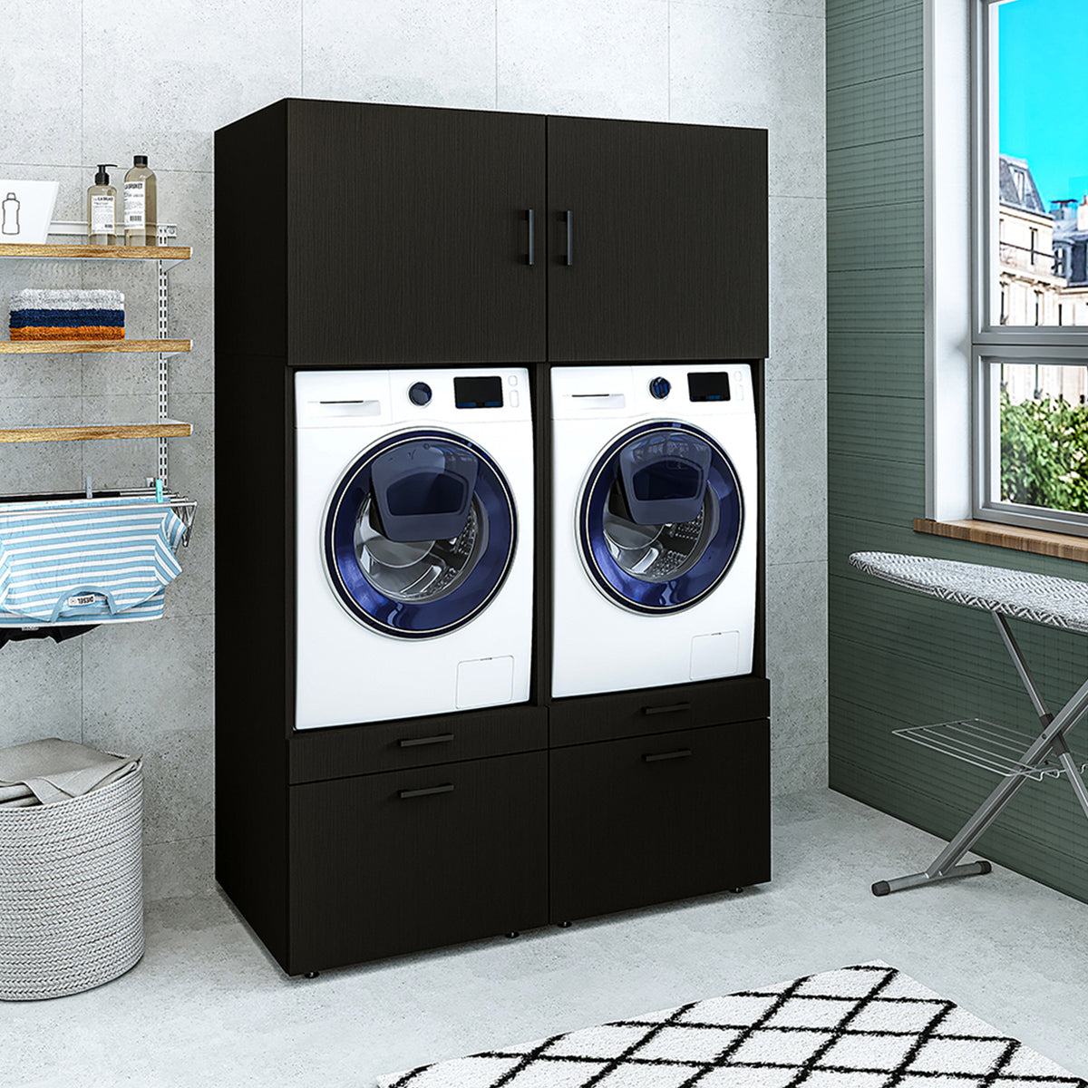 Roomart wasmachinekast SERIE 2, 134 cm, dubbele kast met uittrekplanken, in 3 kleuren