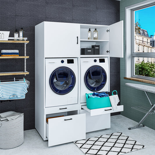 Roomart wasmachinekast SERIE 2, 134 cm, dubbele kast met uittrekplanken, in 3 kleuren
