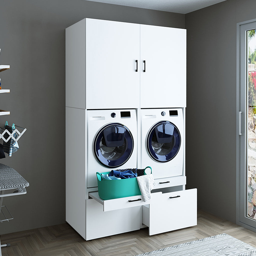 Roomart wasmachinekast SERIE 2, 134 cm, dubbele kast met uittrekplanken, in 3 kleuren