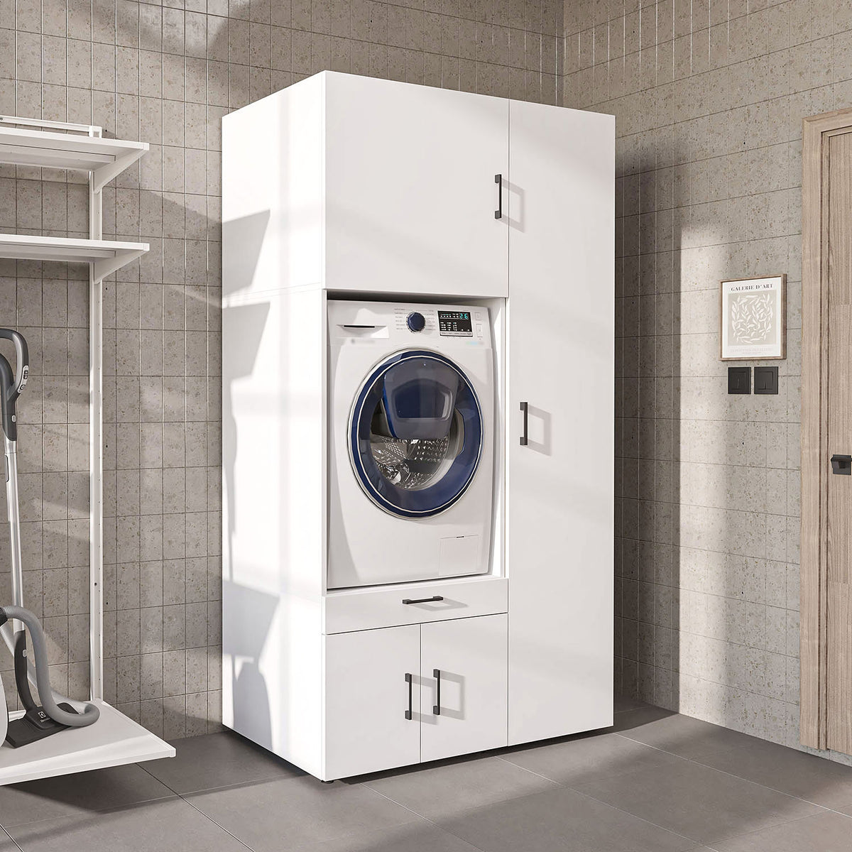 Roomart Waschmaschinenschrank SERIE 3 112 cm, Weiß, 205 cm hoch