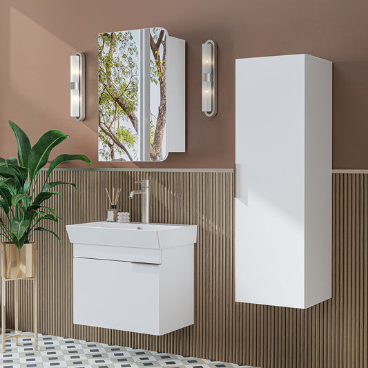 Roomart badkamermeubelset LYCIA 60 cm, 4-delig met spiegelkast en kolomkast, in 4 kleuren