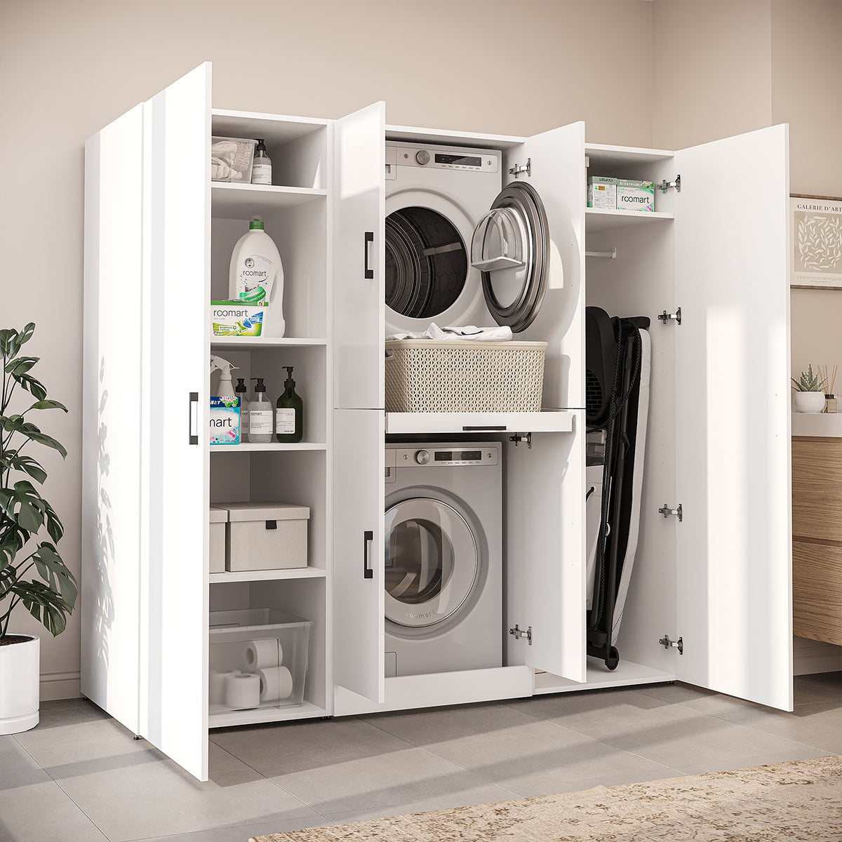Roomart Waschmaschinenschrank DORA-I 190 cm, Weiß, 186 cm hoch, Bild 3