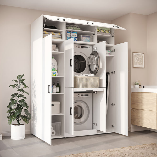 Roomart Waschmaschinenschrank DORA-I, 160 cm Breit, für Waschmaschine und Trockner mit 2 Hochschränken, in 5 Farben