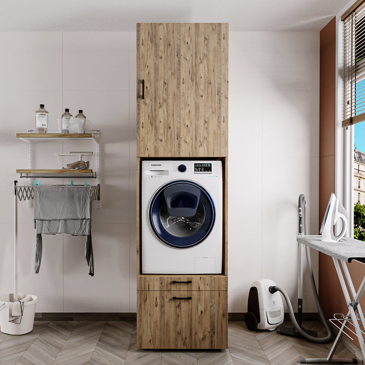 Roomart wasmachinekast SERIE 2, 67 cm, met uittrekplateau en opzetstuk, in 3 kleuren