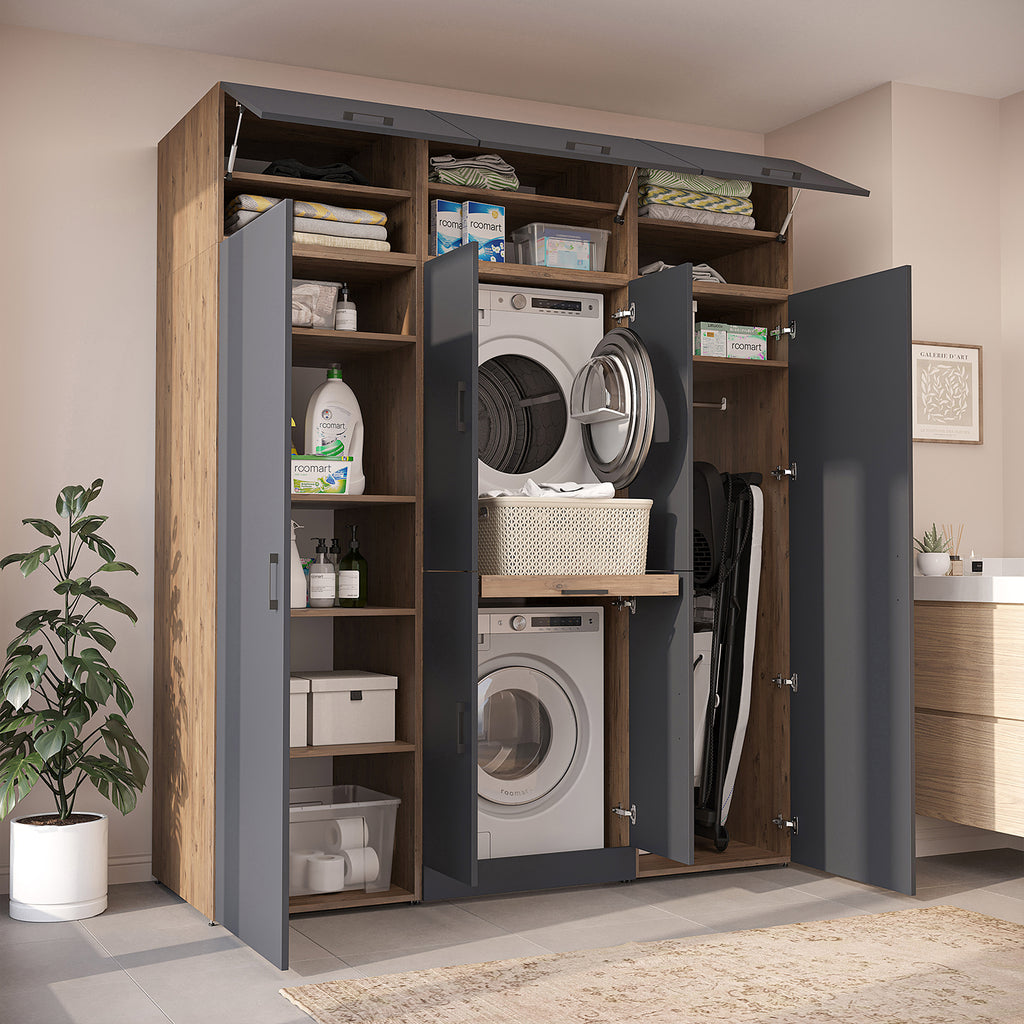 Roomart Waschmaschinenschrank DORA-I 190 cm, Anthrazit Eiche, 230 cm hoch, Bild 3
