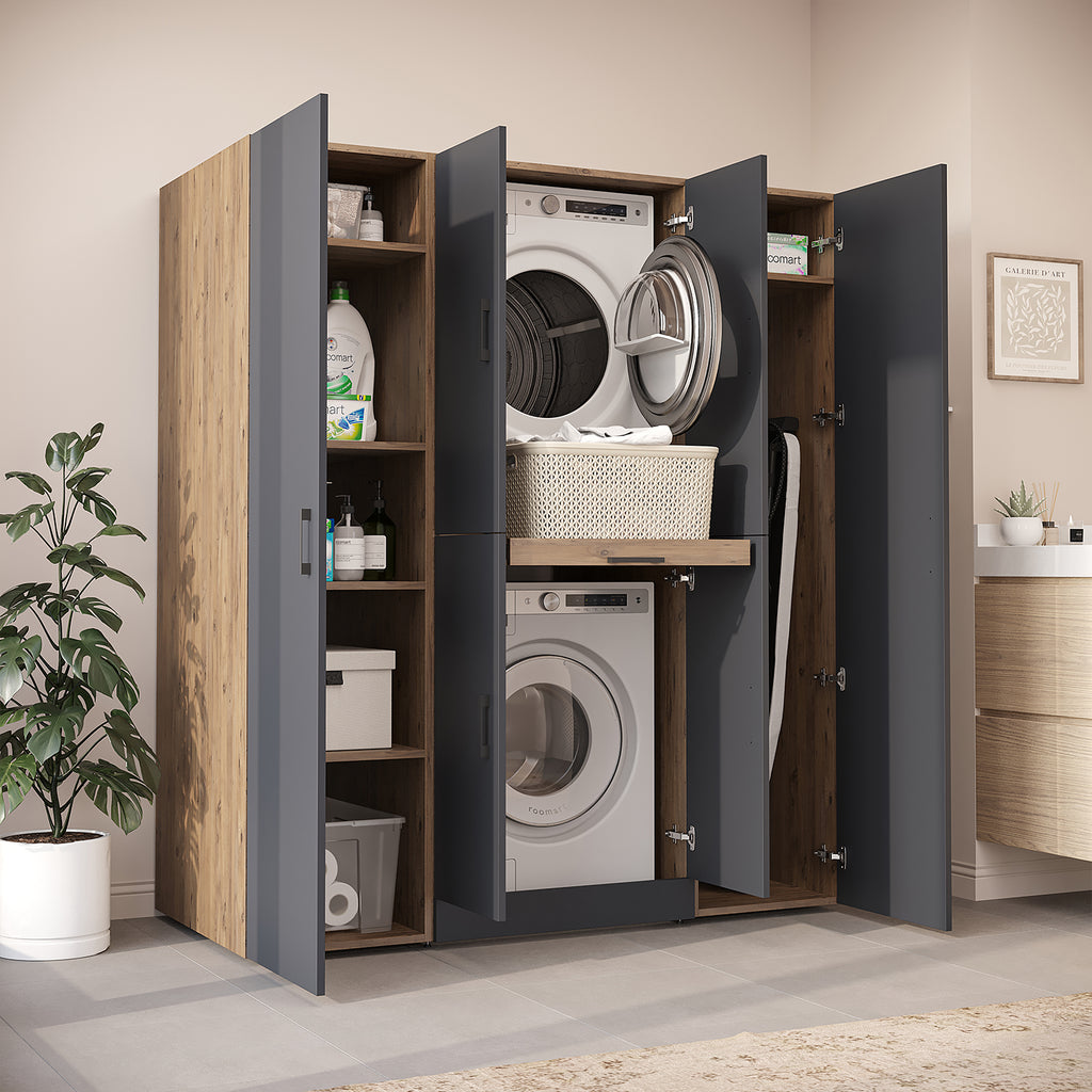 Roomart Waschmaschinenschrank DORA-I 160 cm, Anthrazit Eiche, 186 cm hoch, Bild 3