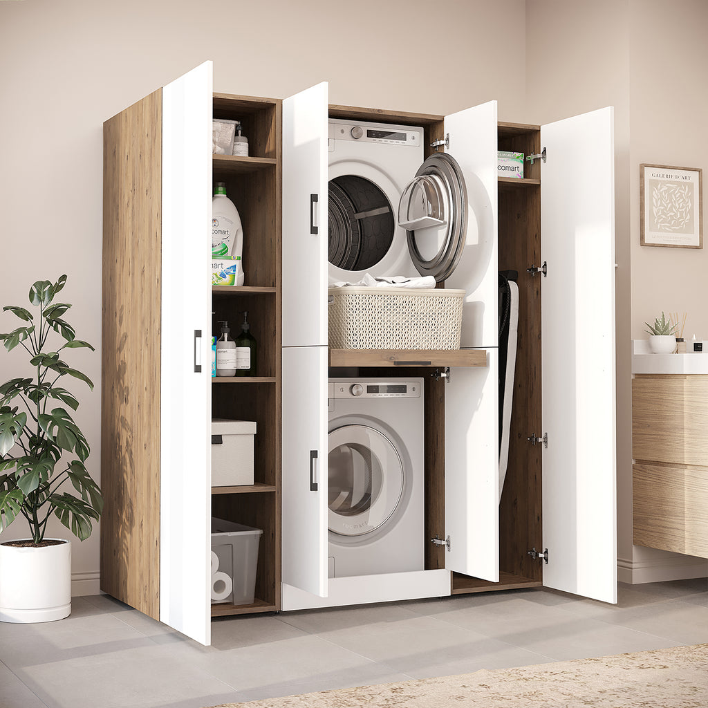 Roomart Waschmaschinenschrank DORA-I 160 cm, Weiß Eiche, 186 cm hoch, Bild 3