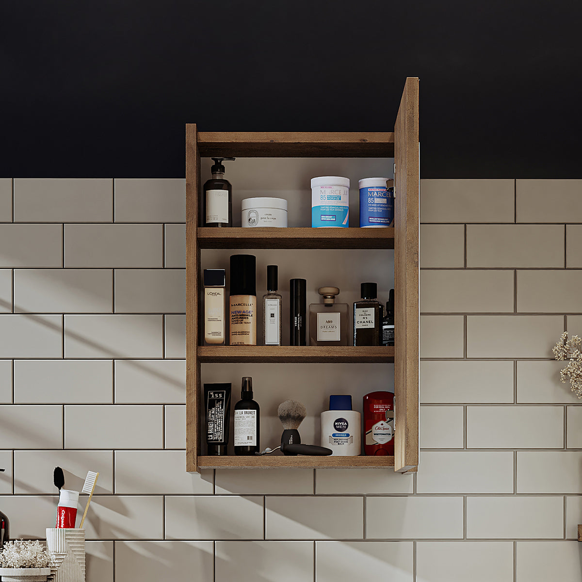 Roomart Badezimmerspiegelschrank "Punto“ – moderner, kompakter 40 cm Badschrank mit Spiegel – in Weiß oder Eiche -  badezimmerspiegelschrank, mirror, lichtschalter, badspiegelschrank, geringe, tiefe, schiebetür, steckdose, eckspiegelschrank, smarter, badh