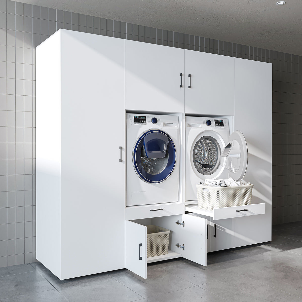 Roomart Waschmaschinenschrank SERIE 3 254 cm, Weiß, 205 cm hoch