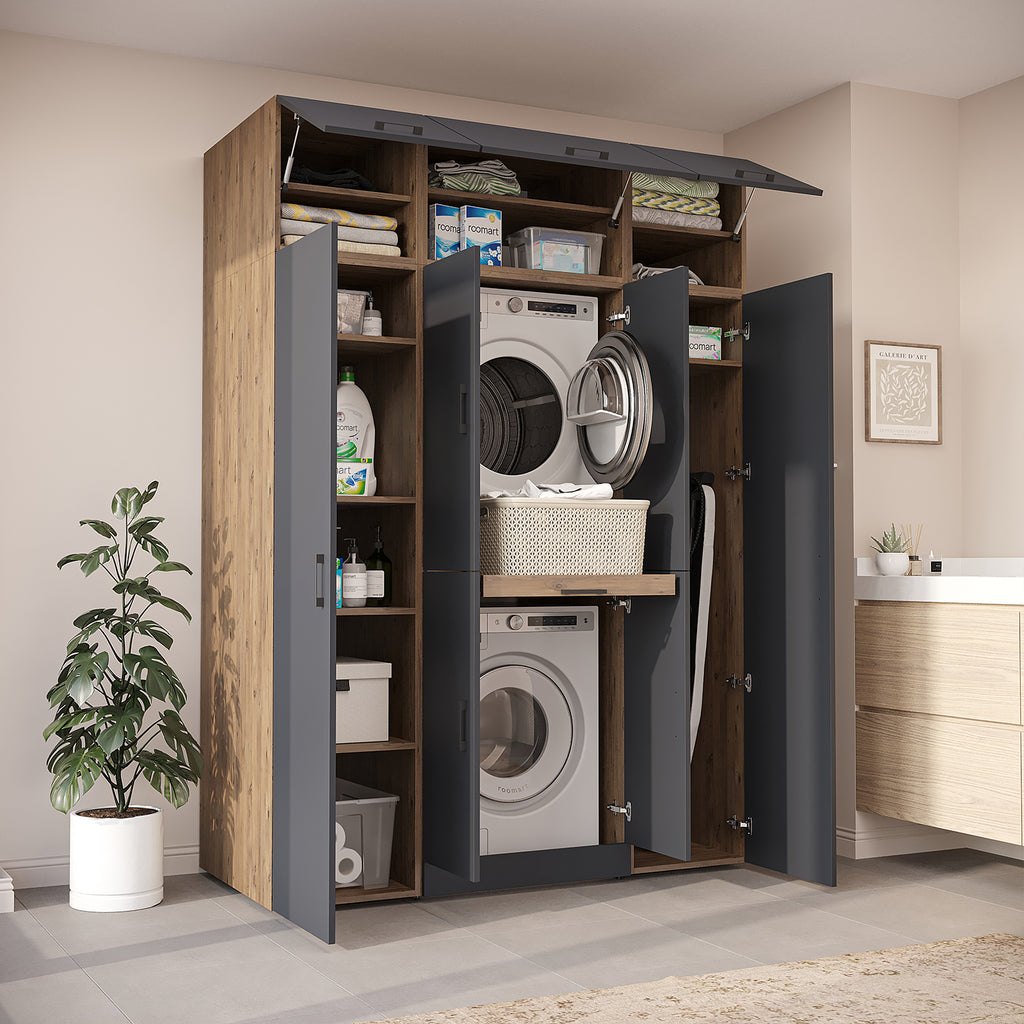 Roomart Waschmaschinenschrank DORA-I 160 cm, Anthrazit Eiche, 230 cm hoch, Bild 3