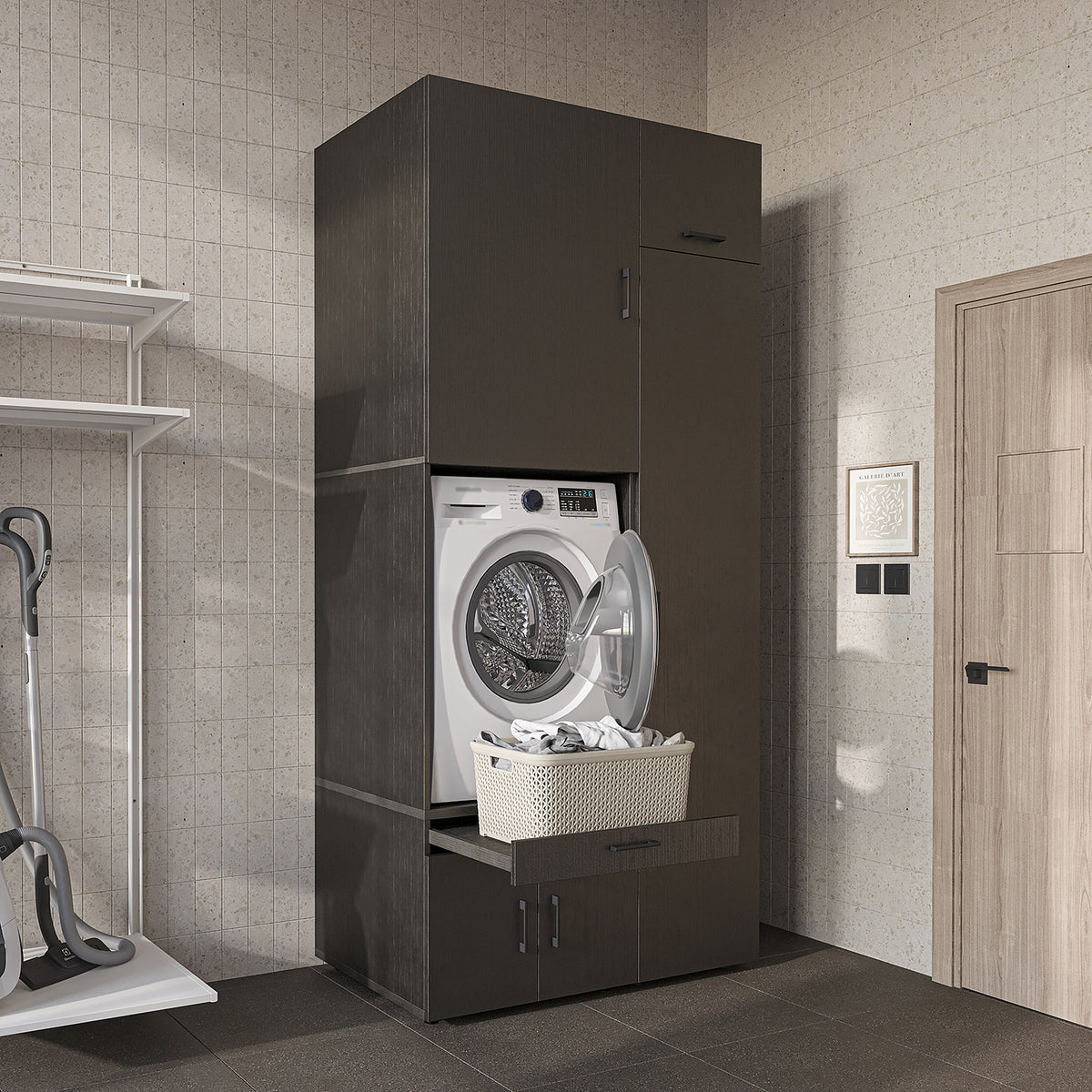 Roomart Waschmaschinenschrank SERIE 3 112 cm, Schwarz-Eiche, 240 cm hoch
