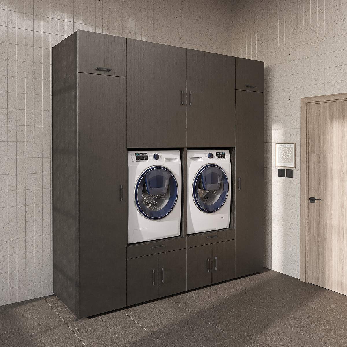Roomart Waschmaschinenschrank SERIE 3 224 cm, Schwarz-Eiche, 240 cm hoch
