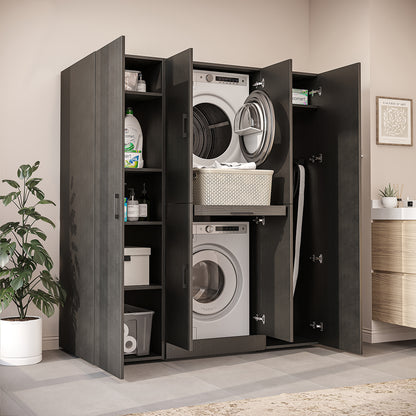 Roomart Waschmaschinenschrank DORA-I 160 cm, Schwarz Eiche, 186 cm hoch, Bild 3
