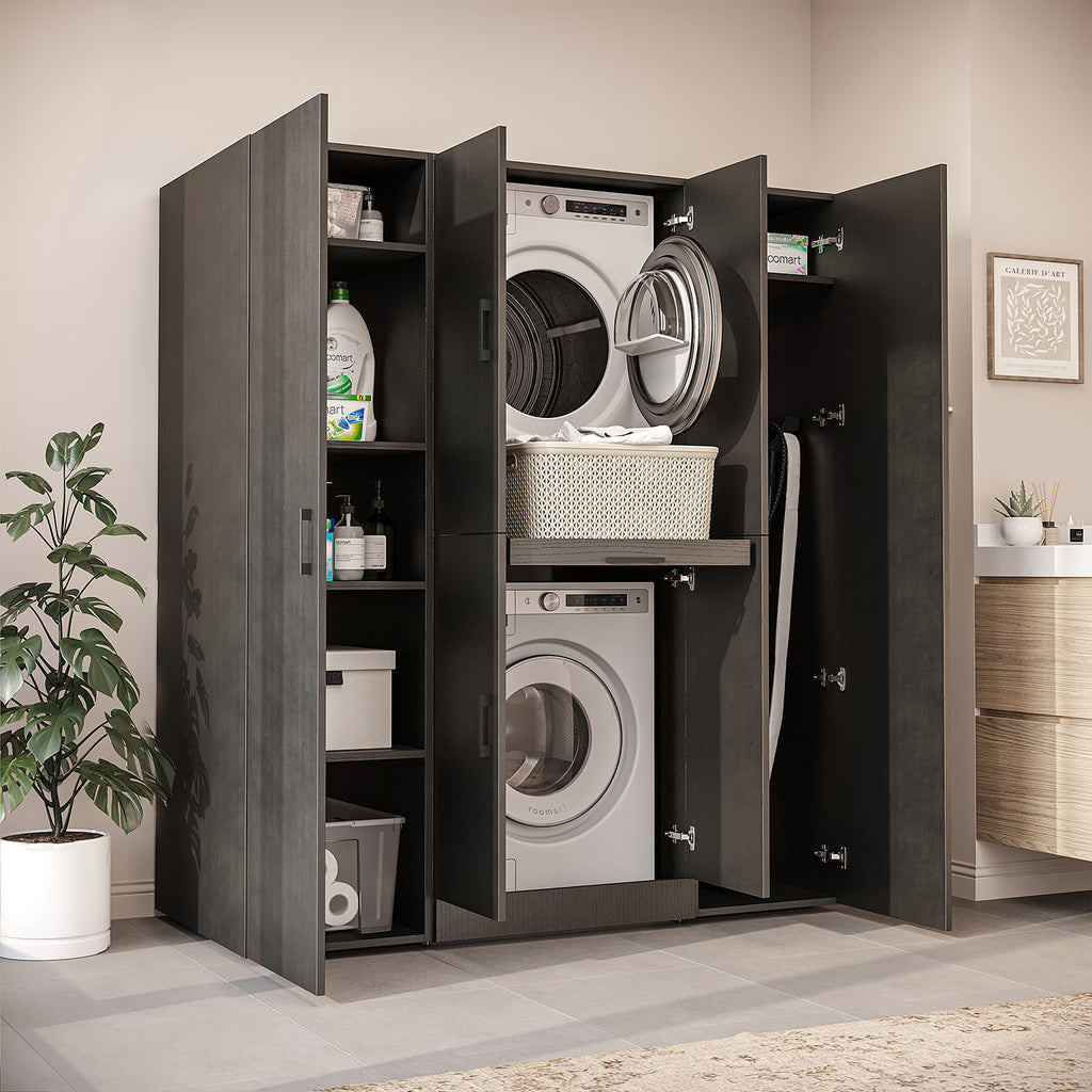 Roomart Waschmaschinenschrank DORA-I 160 cm, Schwarz Eiche, 186 cm hoch, Bild 3
