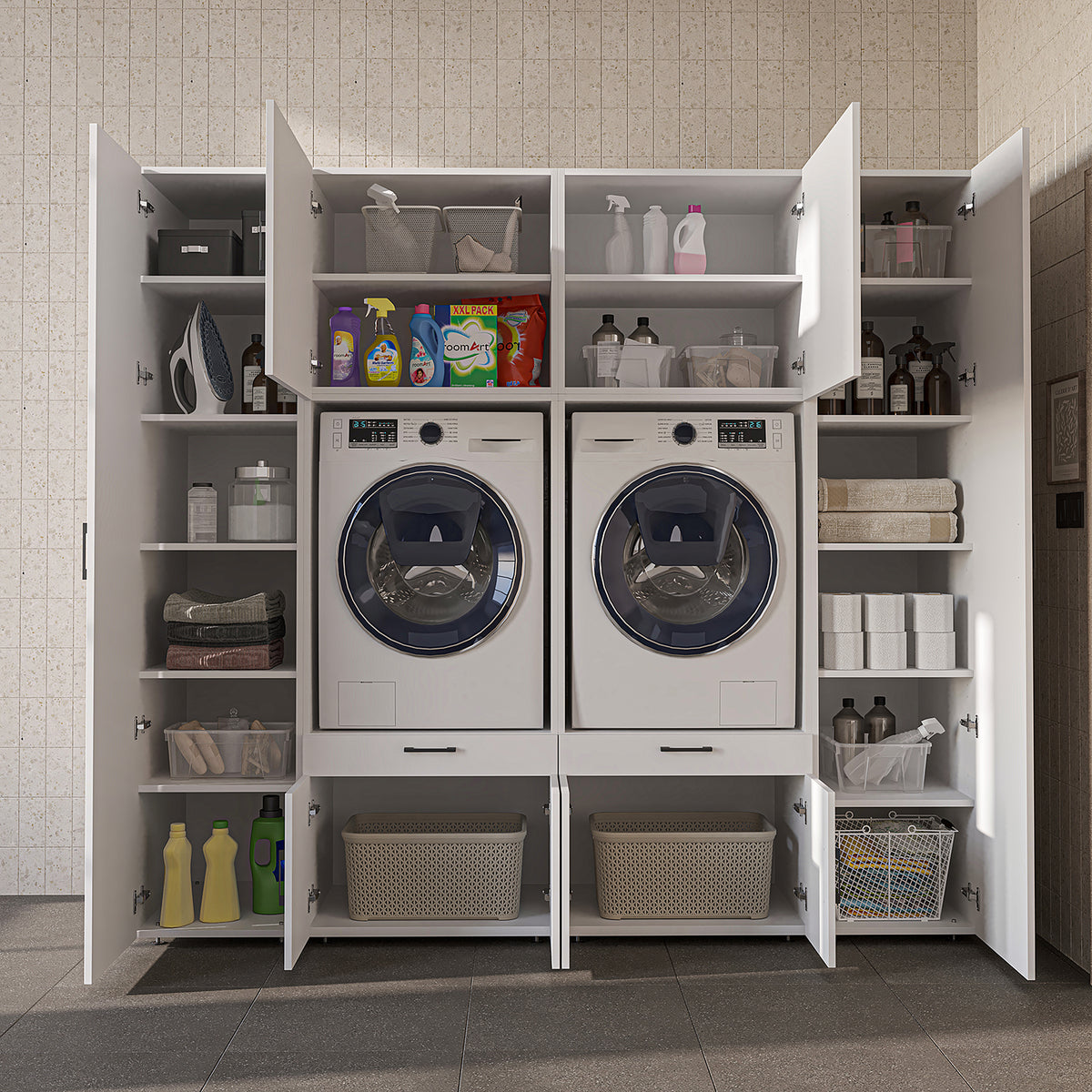 Roomart Waschmaschinenschrank SERIE 3 224 cm, Weiß, 205 cm hoch