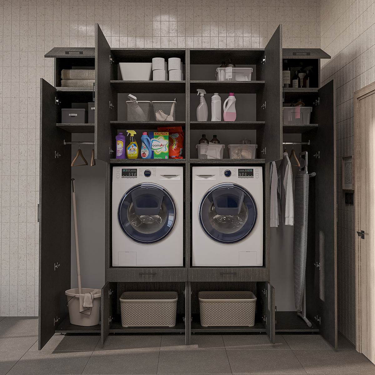 Roomart Waschmaschinenschrank SERIE 3 224 cm, Schwarz-Eiche, 240 cm hoch
