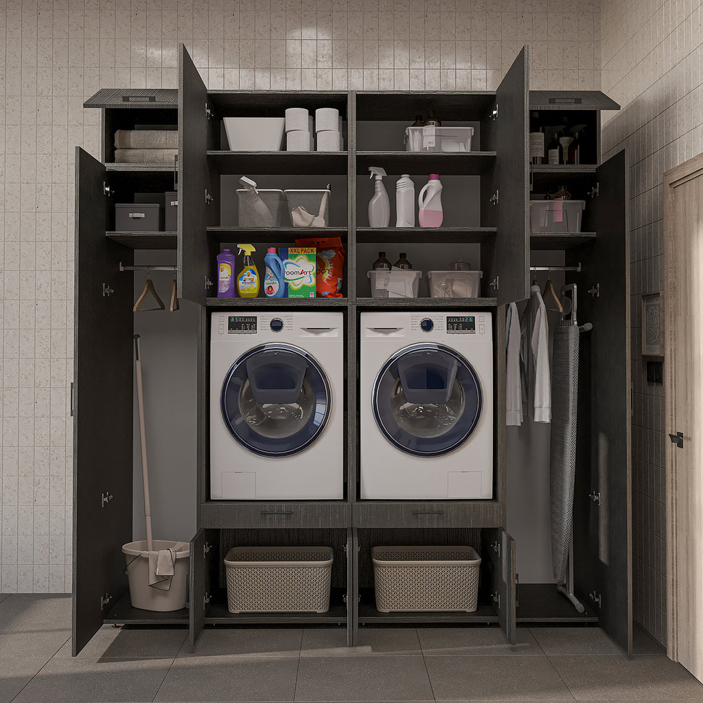 Roomart Waschmaschinenschrank SERIE 3 224 cm, Schwarz-Eiche, 240 cm hoch