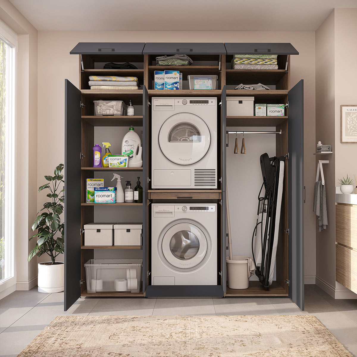 Roomart Waschmaschinenschrank DORA-I 190 cm, Anthrazit Eiche, 230 cm hoch, Bild 4