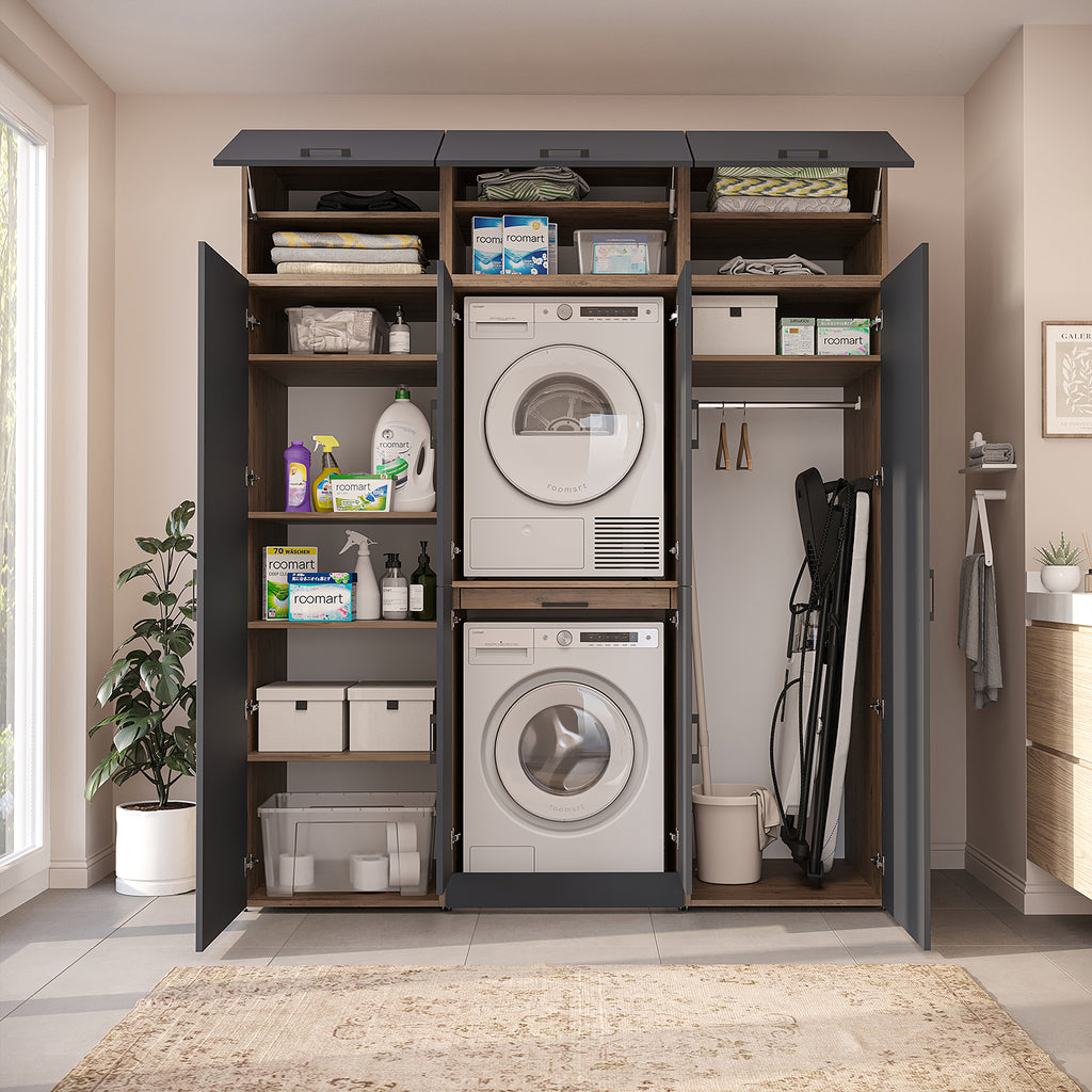 Roomart Waschmaschinenschrank DORA-I 190 cm, Anthrazit Eiche, 230 cm hoch, Bild 4