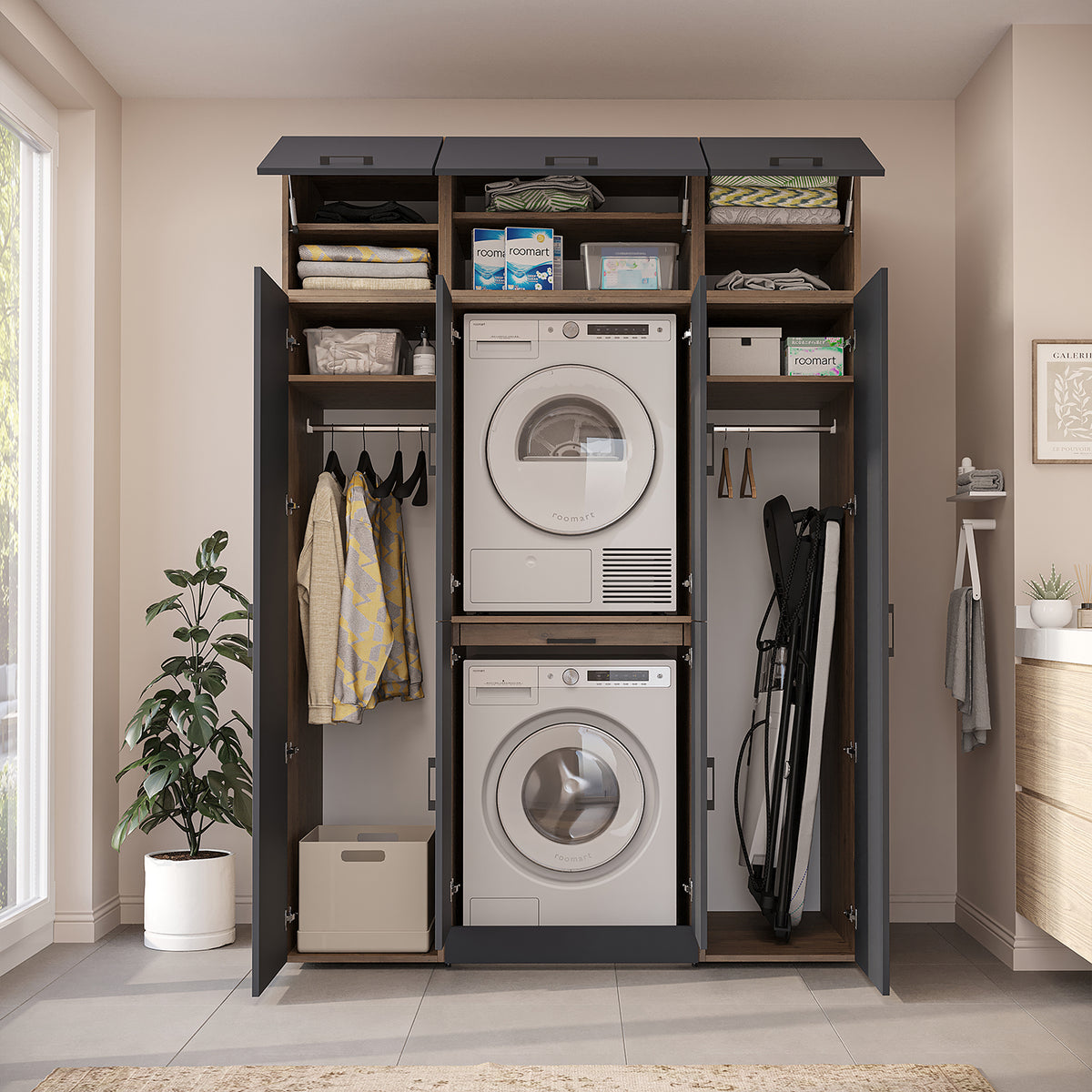 Roomart Waschmaschinenschrank DORA-I 160 cm, Anthrazit Eiche, 230 cm hoch, Bild 4