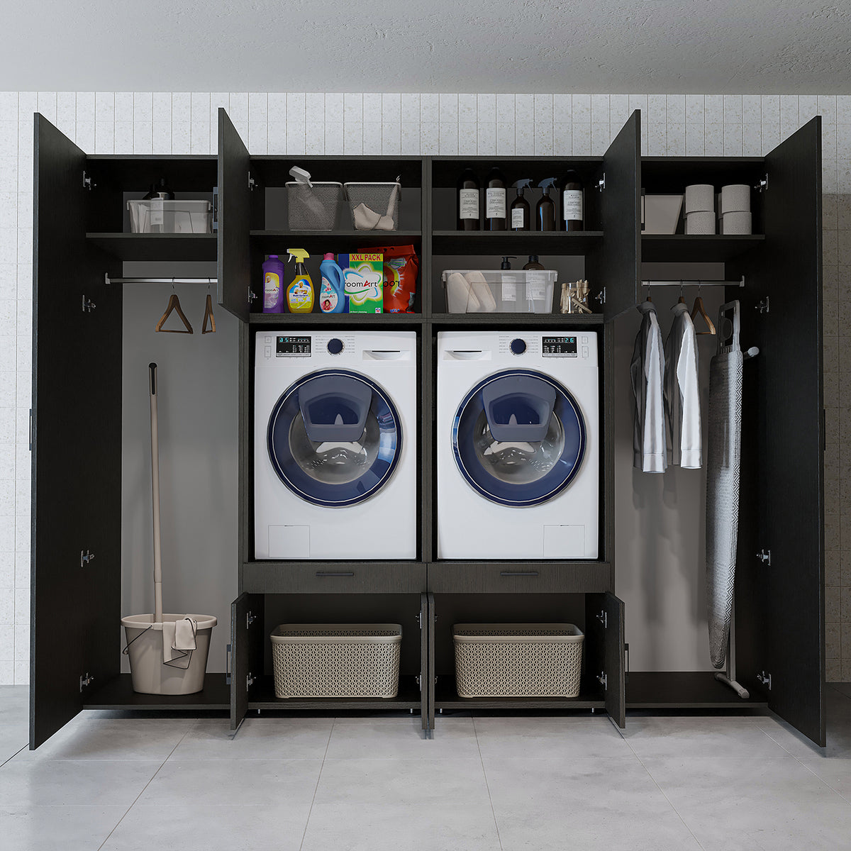 Roomart Waschmaschinenschrank SERIE 3 254 cm, Schwarz-Eiche, 205 cm hoch
