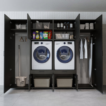 Roomart Waschmaschinenschrank SERIE 3 254 cm, Schwarz-Eiche, 205 cm hoch