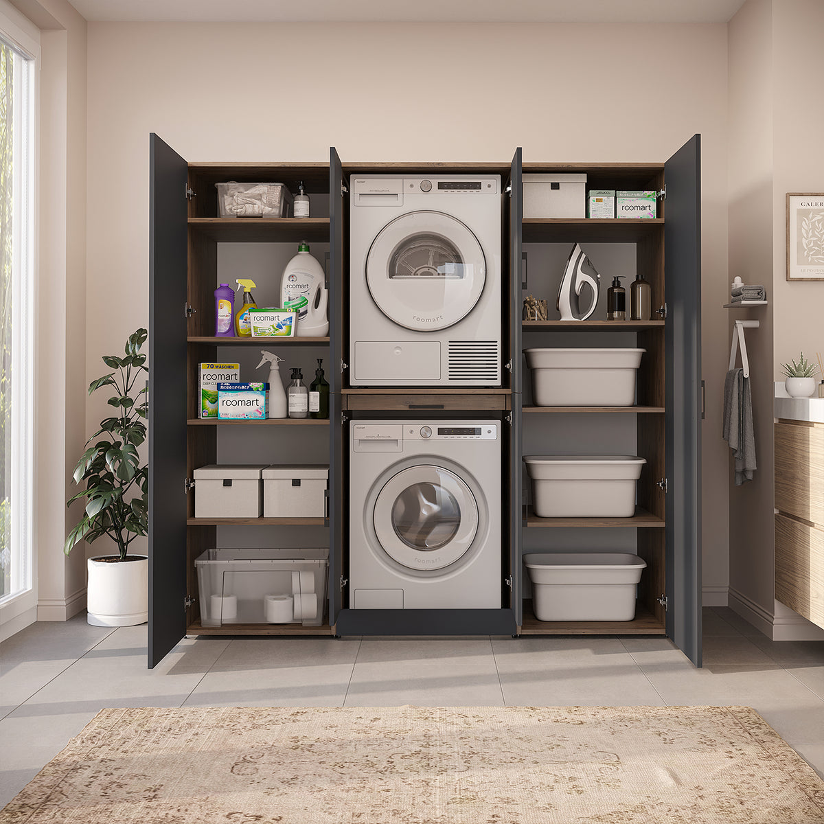 Roomart Waschmaschinenschrank DORA-I 190 cm, Anthrazit Eiche, 186 cm hoch, Bild 4