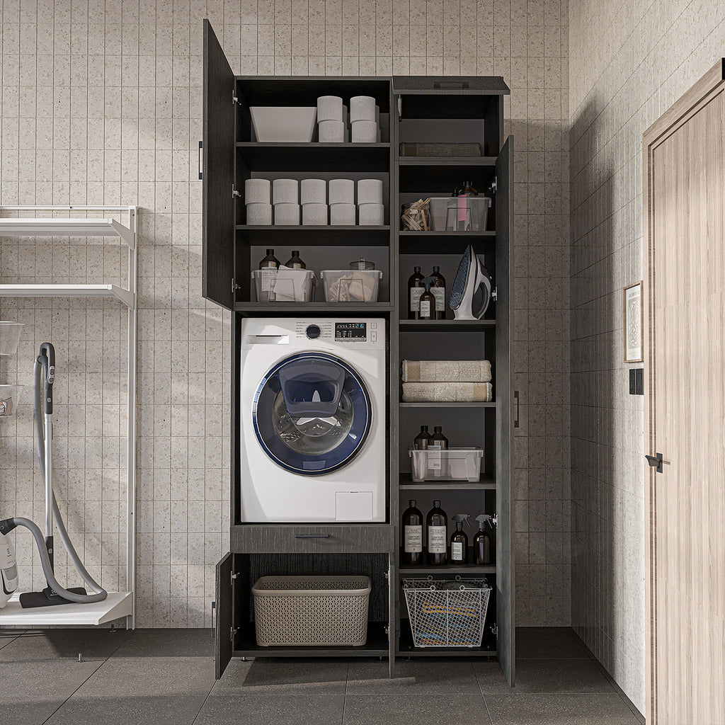 Roomart Waschmaschinenschrank SERIE 3 112 cm, Schwarz-Eiche, 240 cm hoch