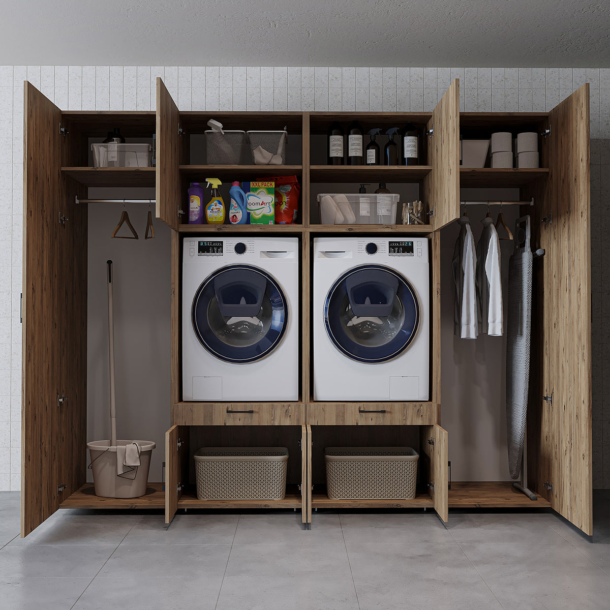 Roomart Waschmaschinenschrank SERIE 3 254 cm, Eiche, 205 cm hoch