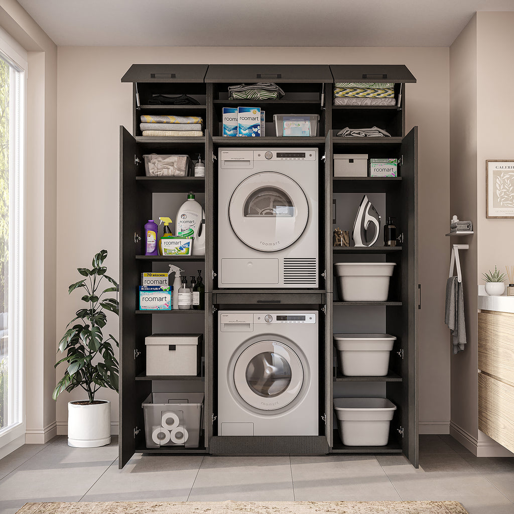 Roomart Waschmaschinenschrank DORA-I 160 cm, Schwarz Eiche, 230 cm hoch, Bild 4