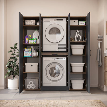 Roomart Waschmaschinenschrank DORA-I 160 cm, Anthrazit Eiche, 186 cm hoch, Bild 4