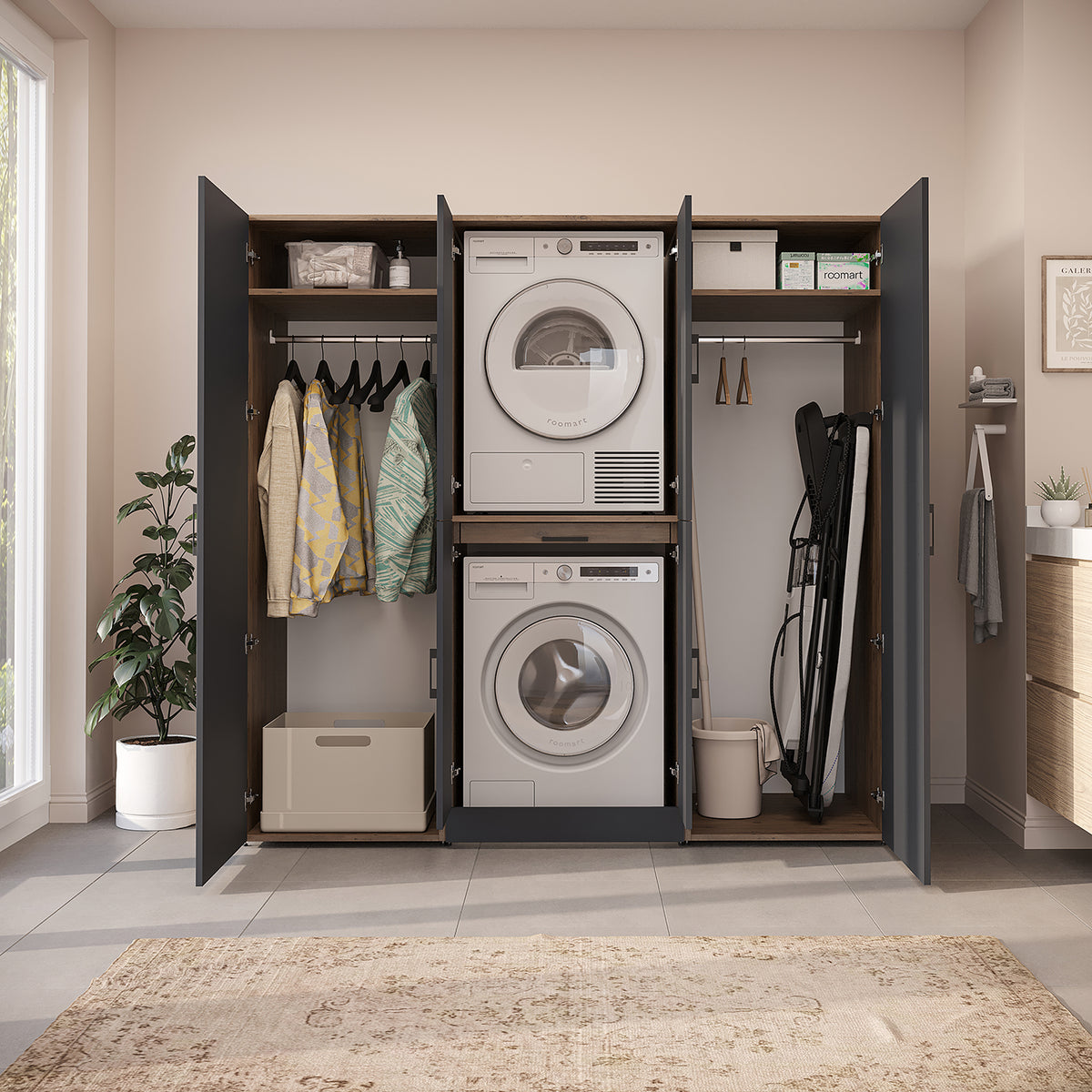 Roomart Waschmaschinenschrank DORA-I 190 cm, Anthrazit Eiche, 186 cm hoch, Bild 5