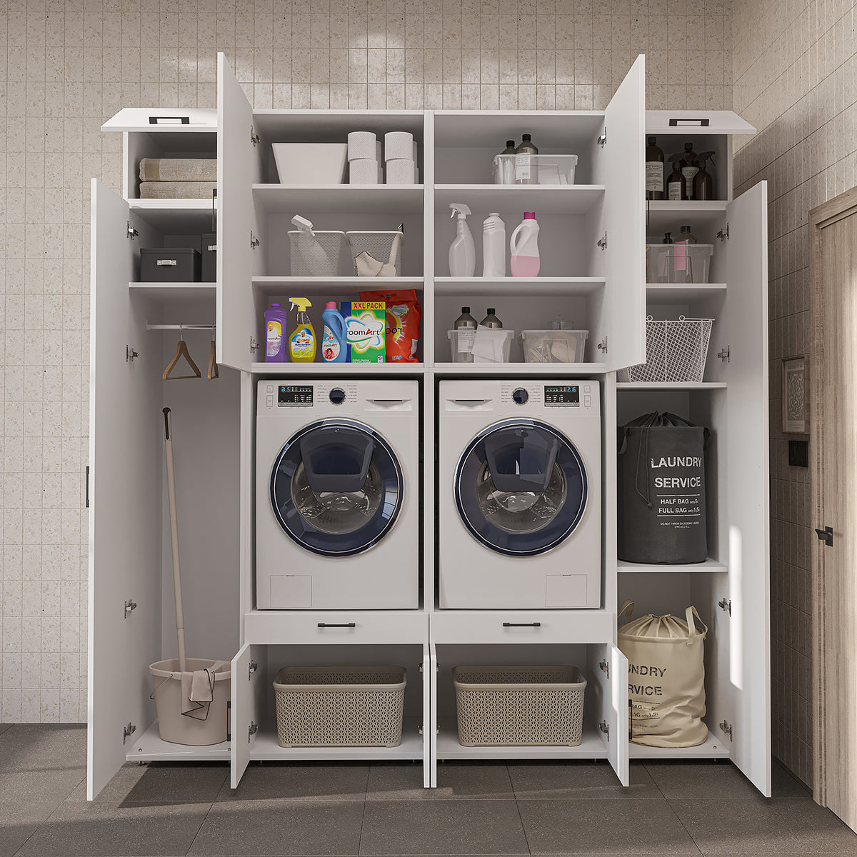 Roomart Waschmaschinenschrank SERIE 3 224 cm, Weiß, 240 cm hoch
