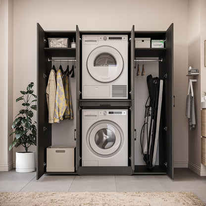 Roomart Waschmaschinenschrank DORA-I 160 cm, Schwarz Eiche, 186 cm hoch, Bild 5
