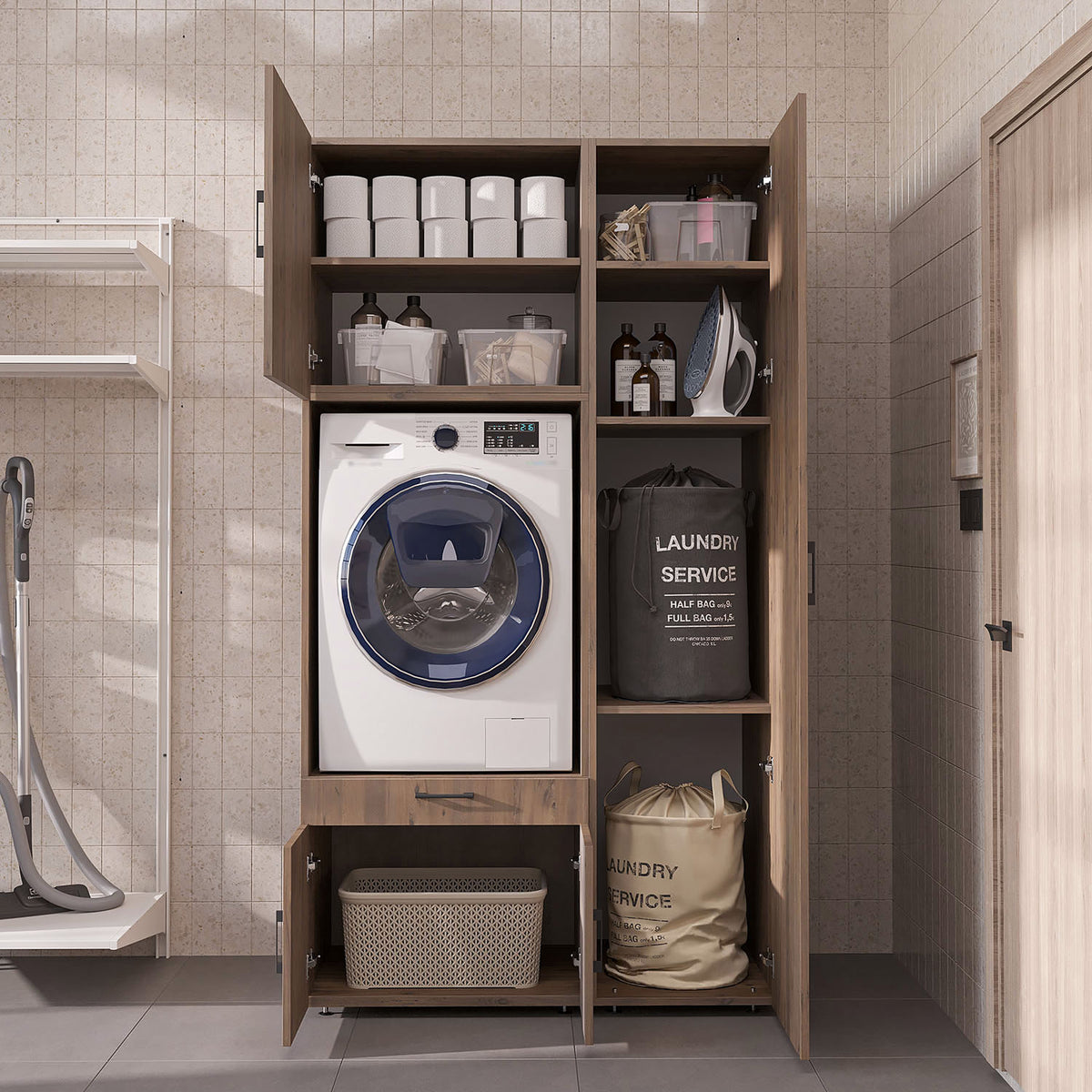Roomart Waschmaschinenschrank SERIE 3 112 cm, Eiche, 205 cm hoch
