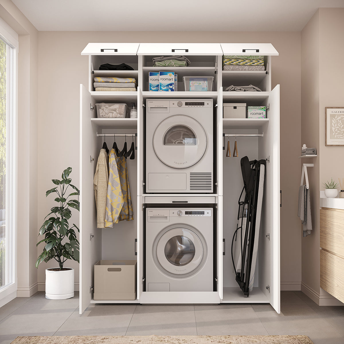 Roomart Waschmaschinenschrank DORA-I 160 cm, Weiß, 230 cm hoch, Bild 5