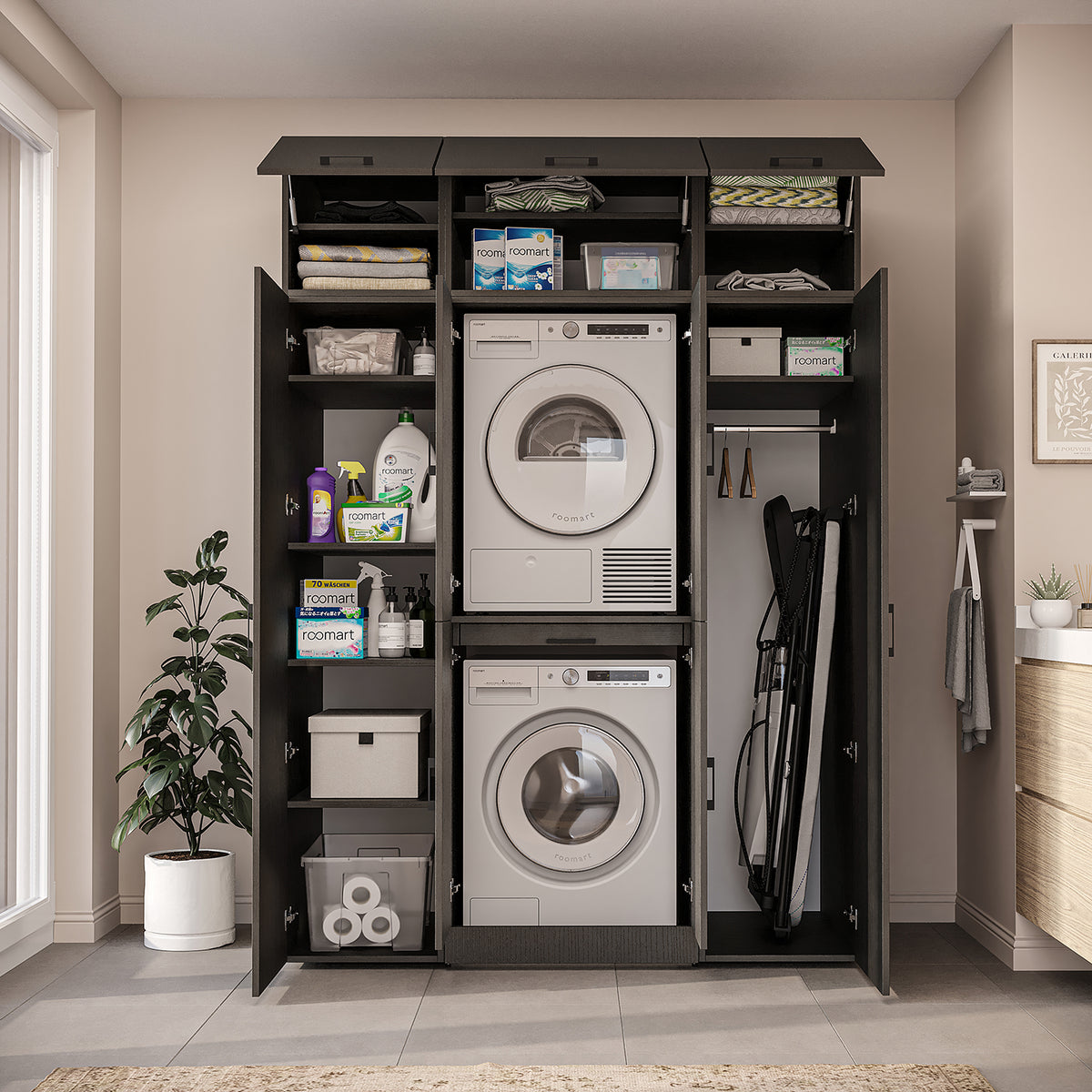 Roomart Waschmaschinenschrank DORA-I 160 cm, Schwarz Eiche, 230 cm hoch, Bild 6