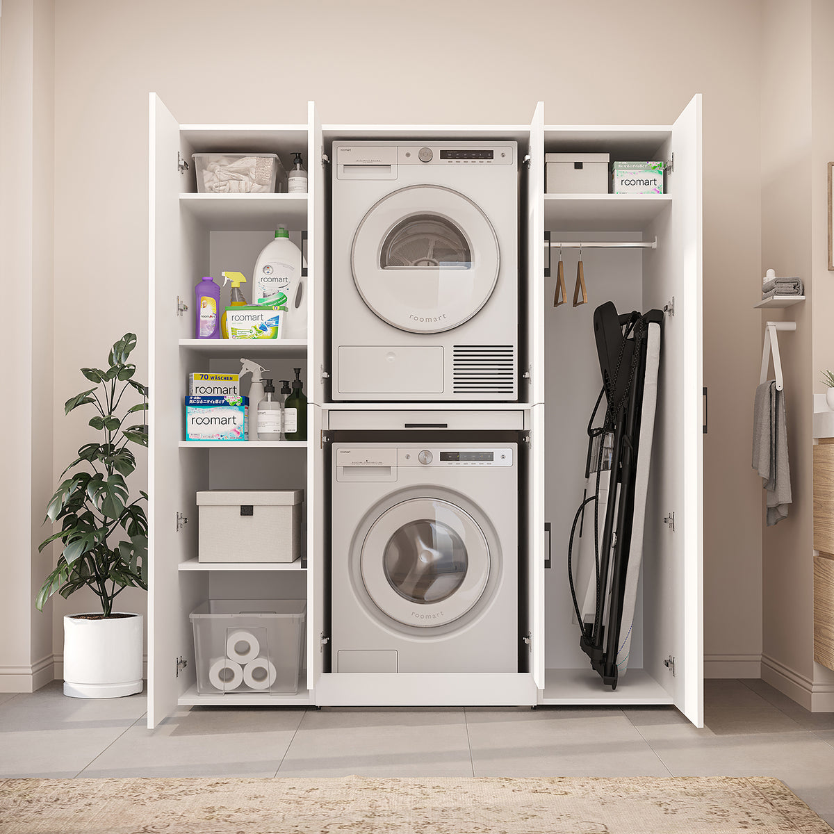 Roomart Waschmaschinenschrank DORA-I 160 cm, Weiß, 186 cm hoch, Bild 6